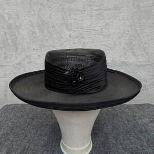 Doris Designed Hat Sun Womens Black Straw Beaded Wide Brim Derby Church Wedding
